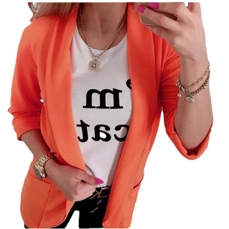 Damen Leichter Offener Cardigan-Blazer, dreiviertelärmelig mit Eingrifftaschen – Veloura
