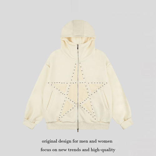 Damen Oversize Kapuzen-Zipjacke mit Nieten-Sternmotiv und hohem Kragen Echoarchiv