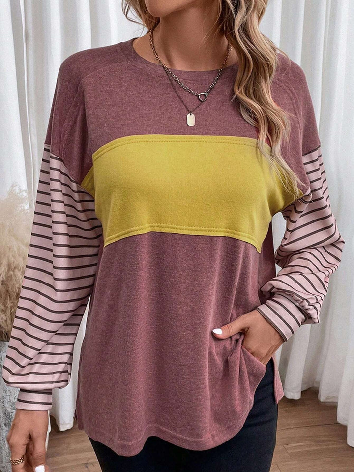 Damen Oversize-Longsleeve mit Colorblock, gestreiften Ärmeln und Rundhalsausschnitt Echo Archiv