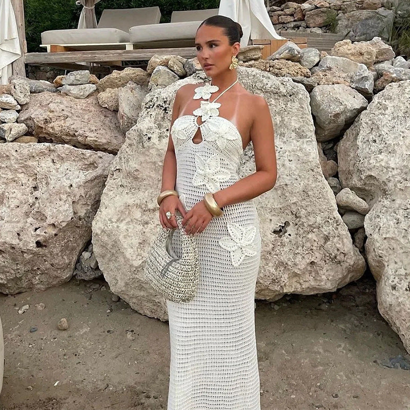 Damen Häkel-Maxikleid mit floralem Design und schmalem Schnitt Echo Archiv