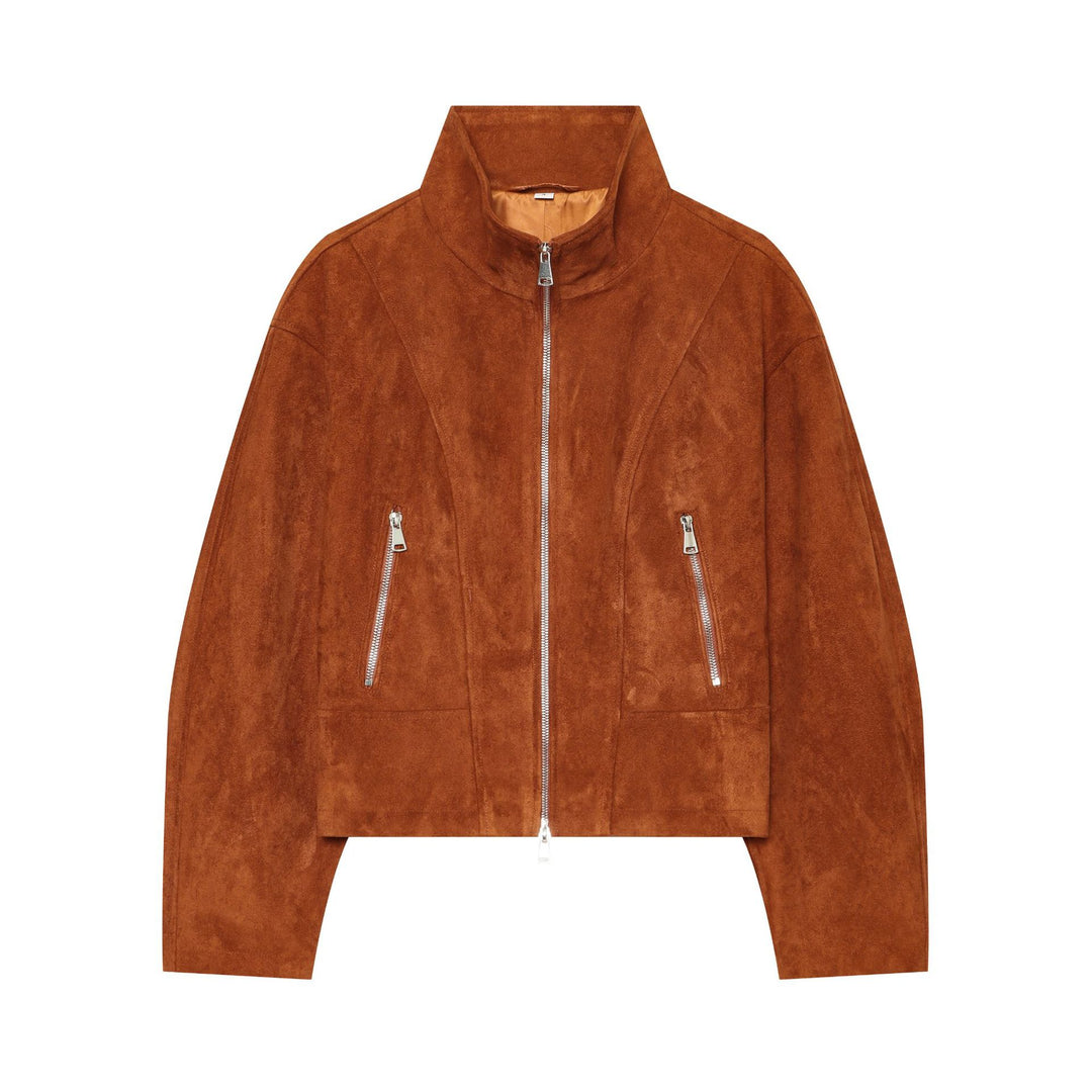 Damen Kurzblouson aus Veloursleder mit Stehkragen und Frontreißverschluss Echo Archiv
