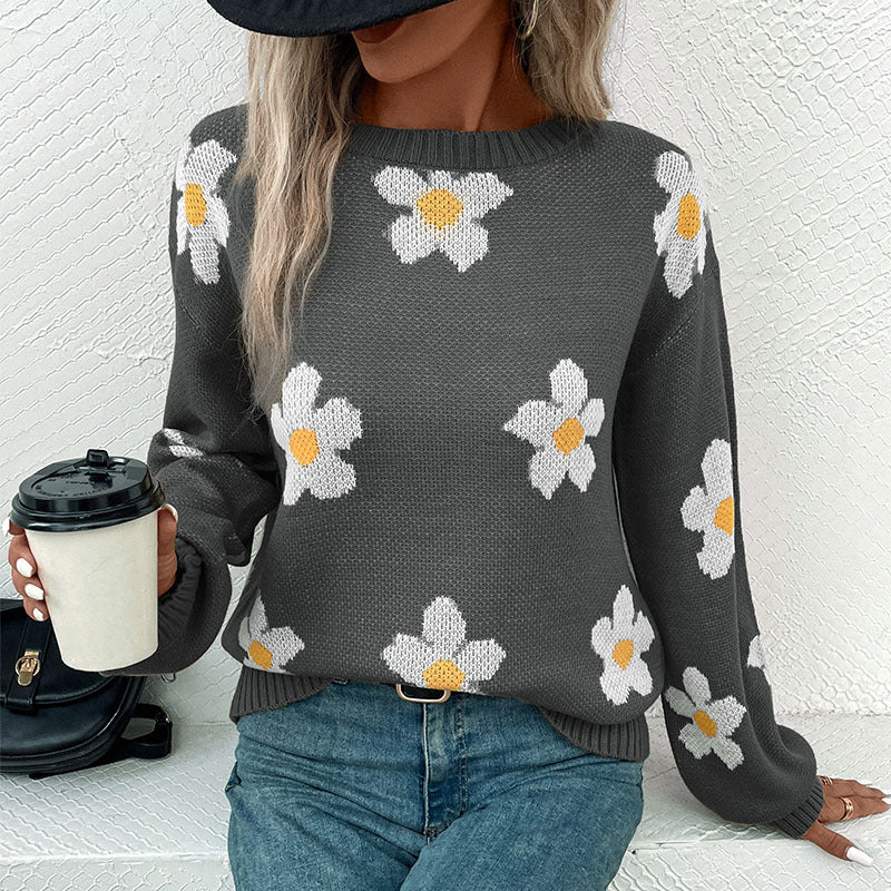 Damen Gemusterter Strickpullover mit Blumenmotiv Echo Archiv