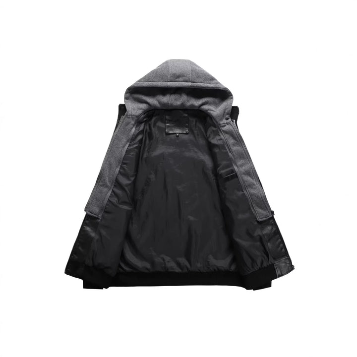 Herren Modische Kunstlederjacke mit abnehmbarer Kapuze Echo Archiv