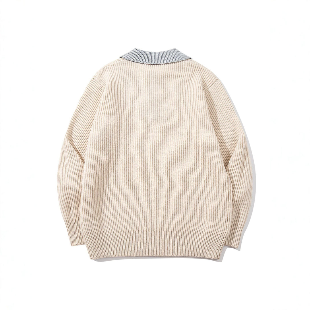Herren Gerippter Strickpullover mit Polokragen‑Einsatz und tiefem V‑Ausschnitt Echoarchiv