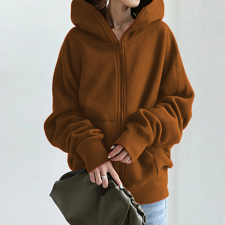 Damen nan übergroße Kapuzenjacke mit Reißverschluss und Kängurutasche aus flauschigem Fleece Echo Archiv