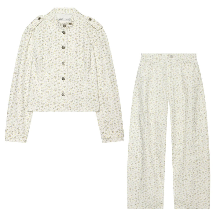 Damen Weite High‑Waist‑Hose mit zartem Blumenprint und geradem Bein Echo Archiv