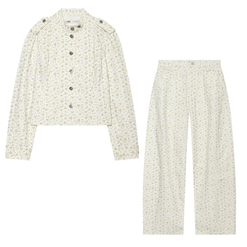 Damen Weite High‑Waist‑Hose mit zartem Blumenprint und geradem Bein Echo Archiv