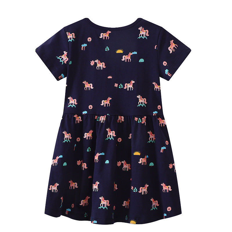 Mädchen Kurzarm Kleid mit verspieltem Einhorn-Motiv Echo Archiv