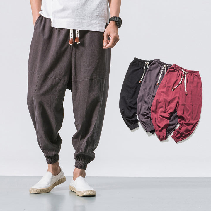Herren nan relaxed Fit Leinen-Jogger mit Tunnelzug, eingesetzten Knieteilen und elastischen Bündchen Echo Archiv