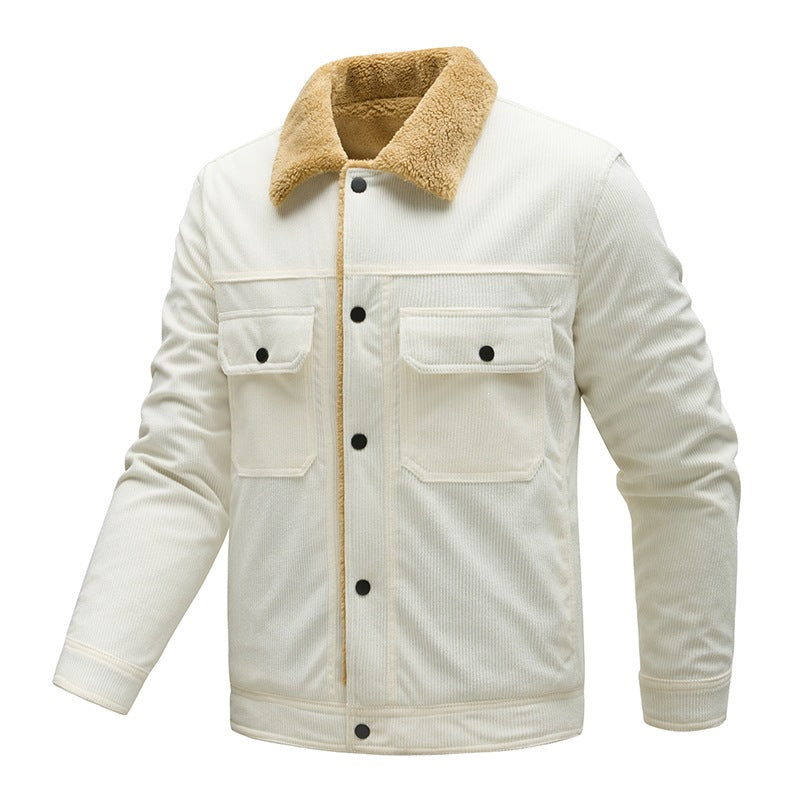 Herren Kordjacke mit Teddyfutter, Kunstfellkragen und Druckknopftaschen Echoarchiv