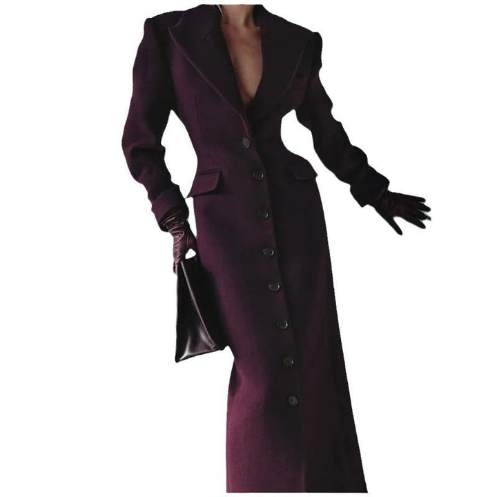 Damen Eleganter Wollmantel mit tailliertem Schnitt und langen Ärmeln Echoarchiv