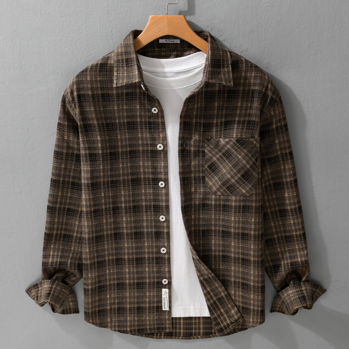 Herren Karierter Flanell-Überhemd mit softer Struktur und aufgesetzter Brusttasche Echoarchiv