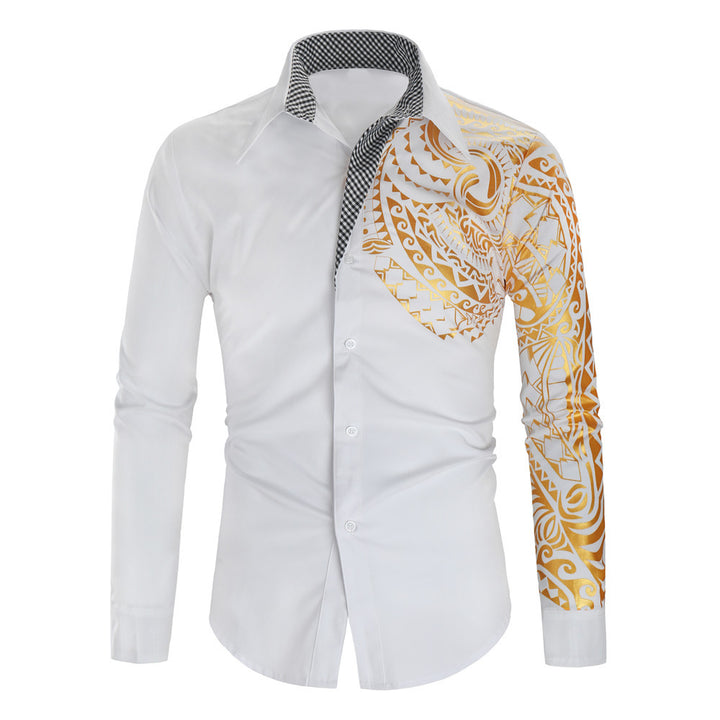 Herren Hemd mit asymmetrischem Tribal-Print, Slim-Fit und kontrastierter Innenblende Echo Archiv