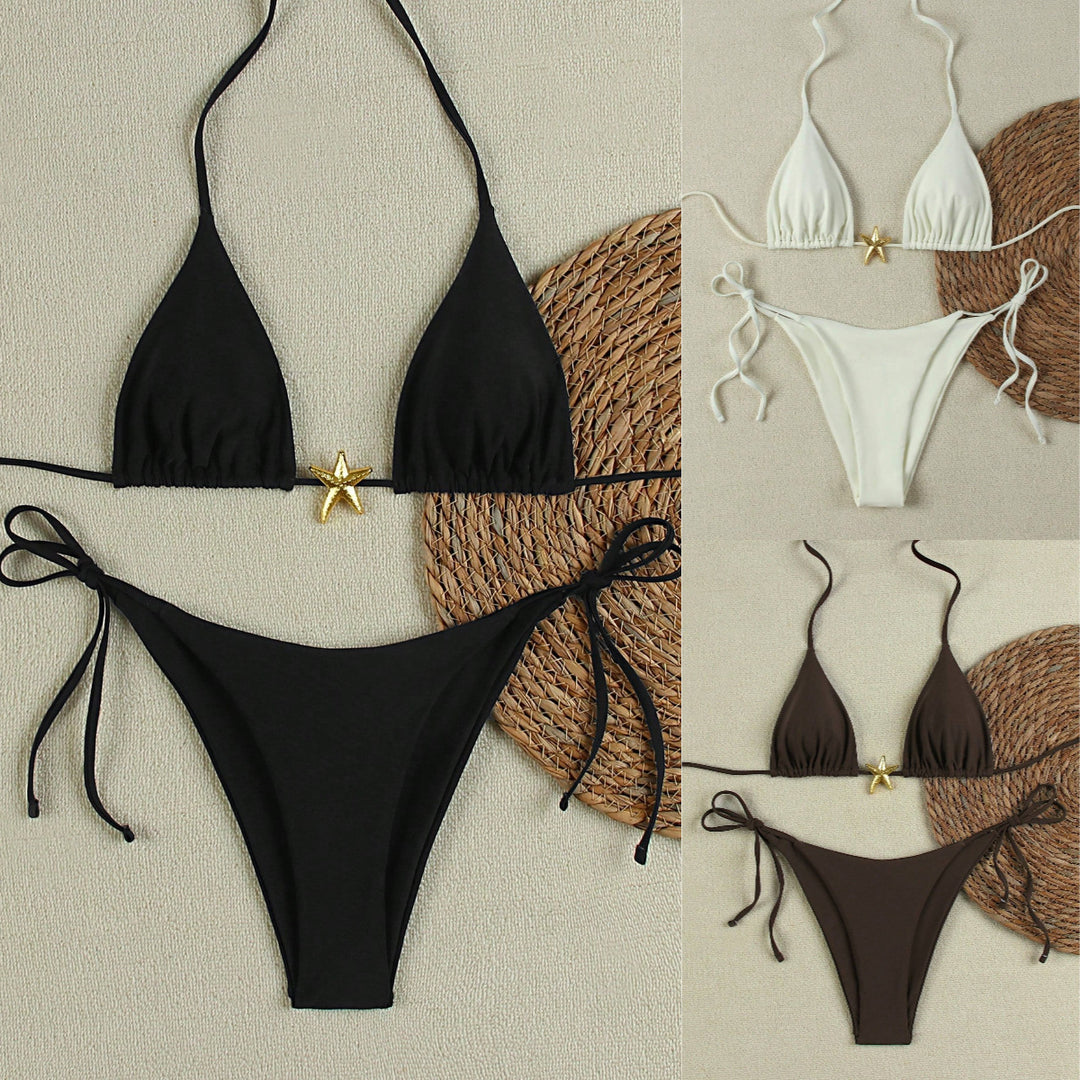Damen Triangel-Bikini-Set mit verstellbaren Trägern und dekorativem Schmuckelement Echo Archiv