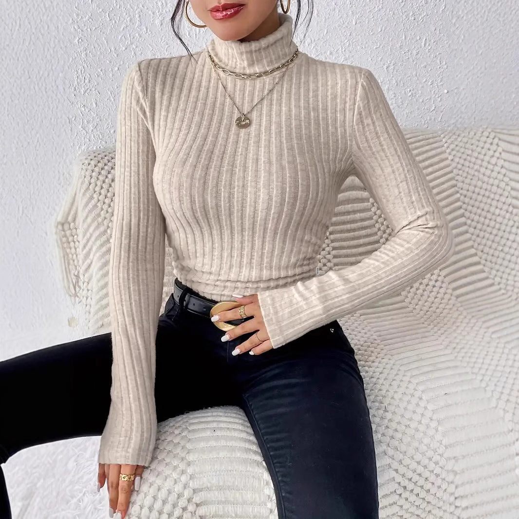 Damen Figurbetonter Rippstrick Rollkragenpullover mit tailliertem Schnitt Echoarchiv