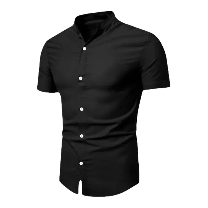 Herren Kurzarmhemd mit modernem Stehkragen und eleganten Knopfdetails Echoarchiv