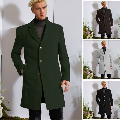 Herren eleganter Langmantel mit goldenen Knöpfen und klassischem Schnitt Echoarchiv