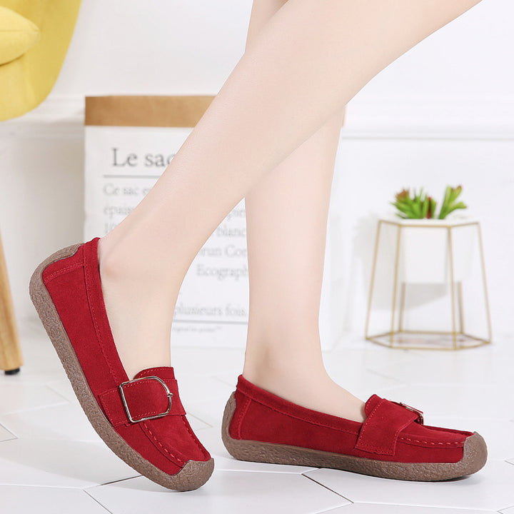 Damen nan Mokassin-Slipper aus Veloursleder mit dekorativer Metallschnalle, gepolstertem Fußbett und rutschfester Gummilaufsohle Echo Archiv
