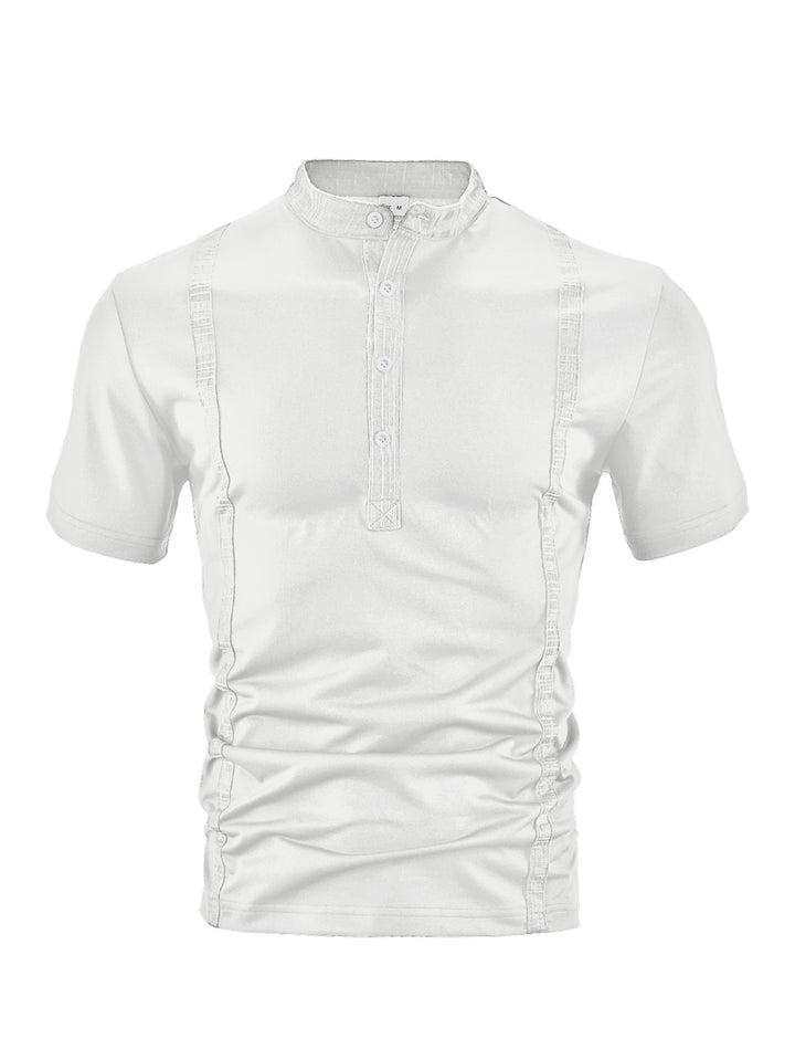 Herren nan Kurzarm-Stehkragenshirt mit verdeckter Knopfleiste, Zierpaspeln und figurbetonter Silhouette Echo Archiv