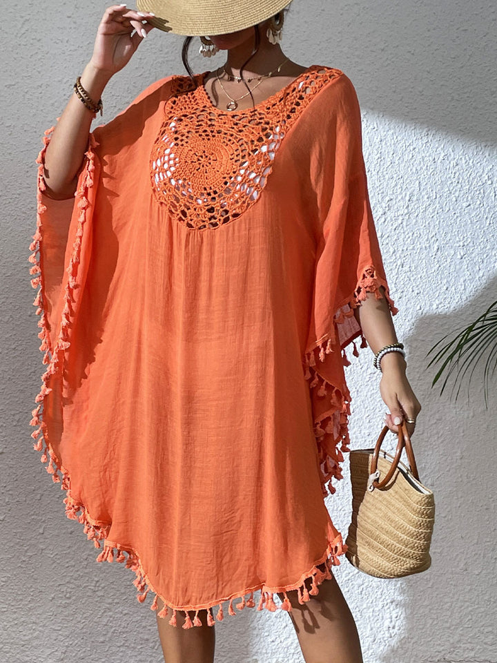 Damen Strandtunika mit elegantem Häkelmuster und fransigen Details Echo Archiv
