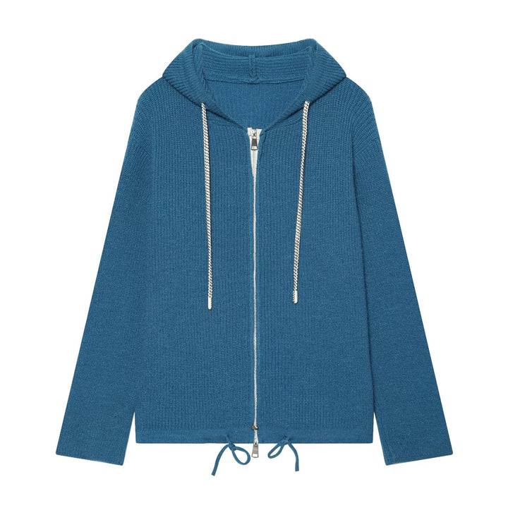 Damen Strickkapuzenjacke mit durchgehendem Reißverschluss, Rippenstruktur und Tunnelzug Echo Archiv