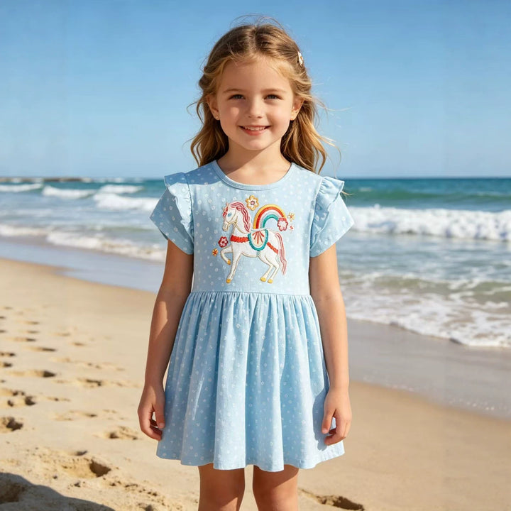 Mädchen Sommerkleid mit niedlichem Einhornmotiv und Rüschendetails Echo Archiv