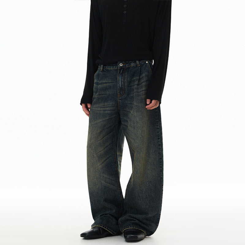 Herren Ultraweite Bodenlange Denim-Palazzohose im Marlene-Baggy-Stil mit tiefem Schritt Echo Archiv