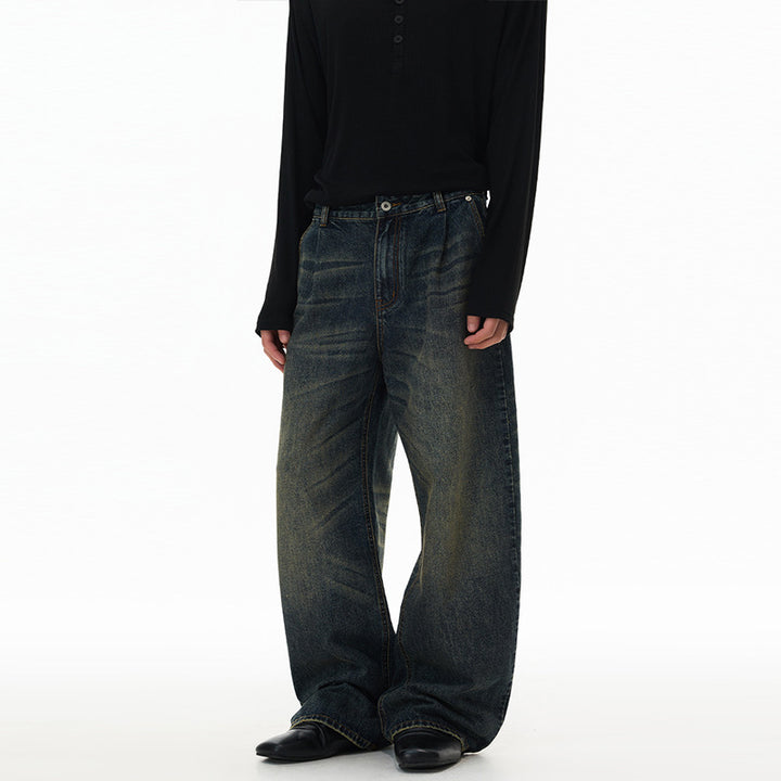 Herren Ultraweite Bodenlange Denim-Palazzohose im Marlene-Baggy-Stil mit tiefem Schritt Echo Archiv