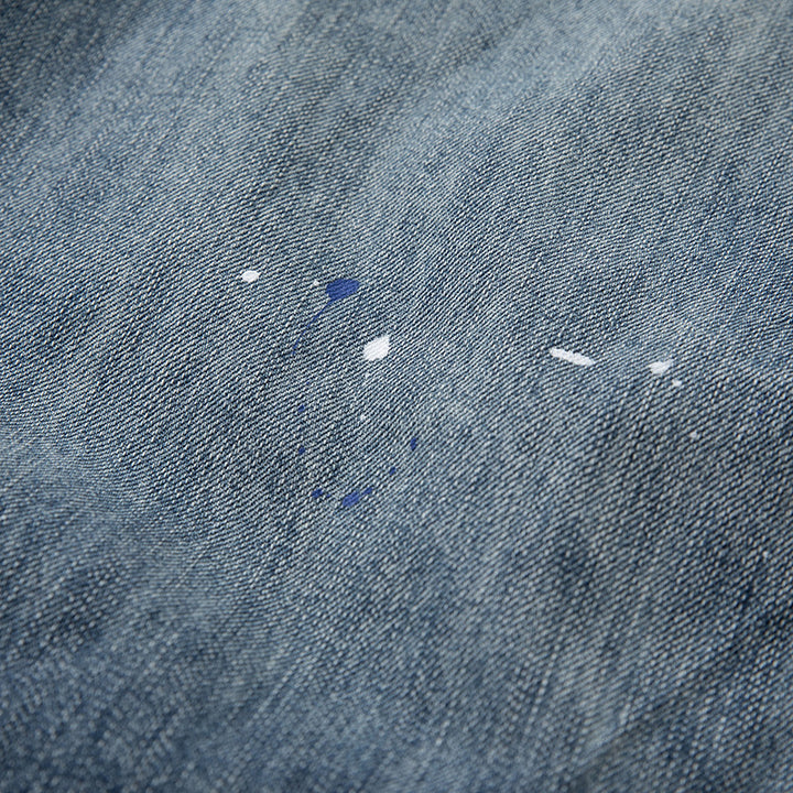 Damen Weit geschnittene High‑Waist Jeans mit Kordelzug, Farb‑Sprenkel und Used‑Waschung Echoarchiv