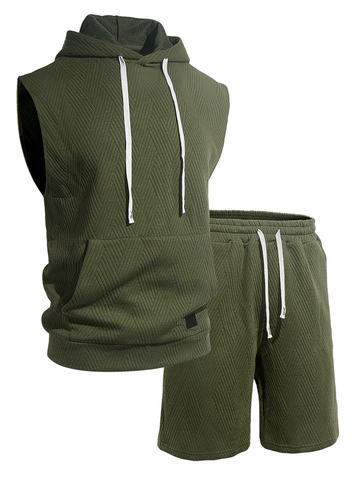 Herren nan ärmelloses Kapuzen-Lounge-Set aus strukturierter Baumwollmischung mit Kängurutasche und elastischer Freizeithose Echo Archiv