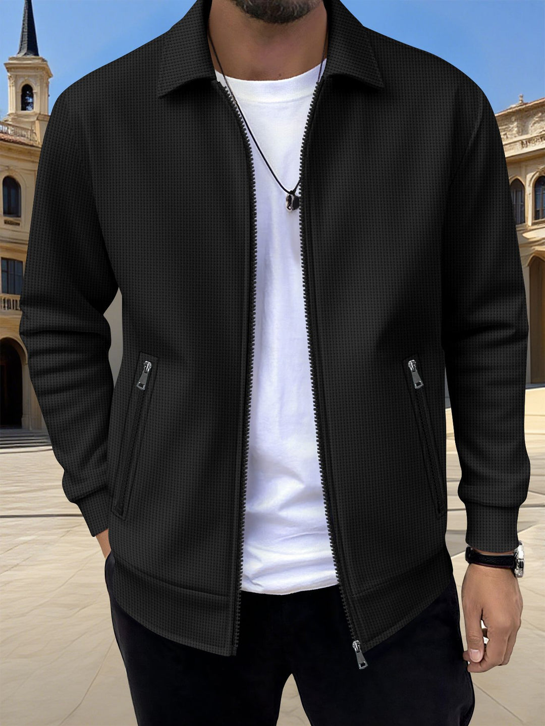 Herren moderne Freizeitjacke mit strukturiertem Design und praktischen Reißverschlusstaschen Echoarchiv