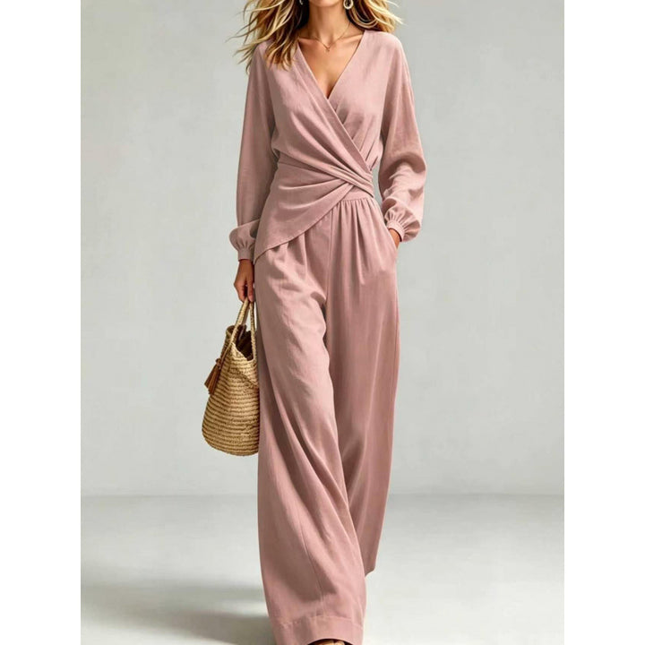 Damen Wickel-Jumpsuit mit weitem Bein und V-Ausschnitt Echoarchiv