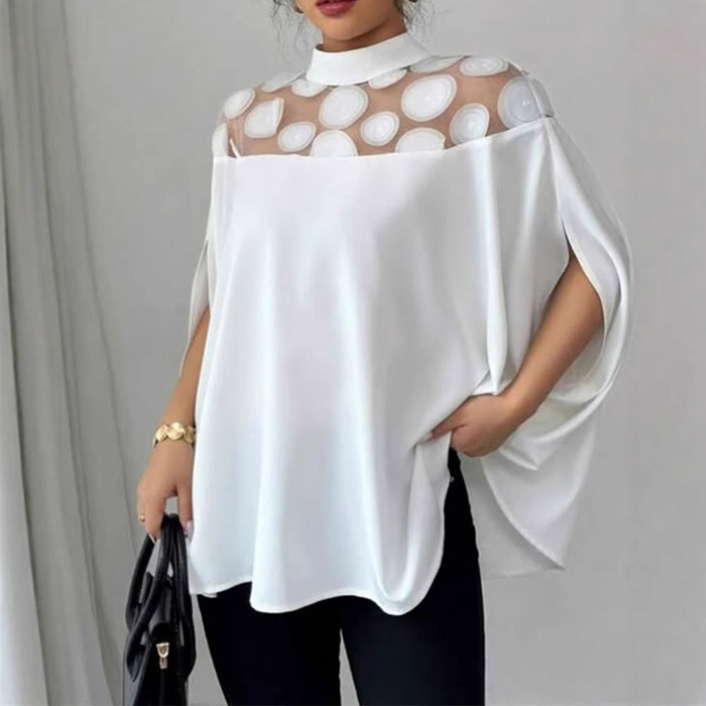 Damen nan weit geschnittene Bluse mit transparentem Rundapplikationseinsatz und Capeärmeln Echo Archiv