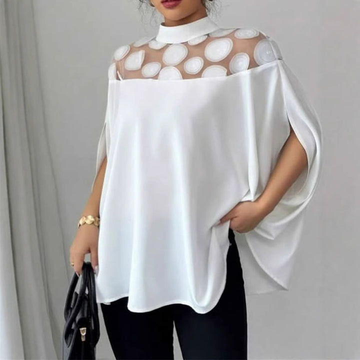Damen nan weit geschnittene Bluse mit transparentem Rundapplikationseinsatz und Capeärmeln Echo Archiv