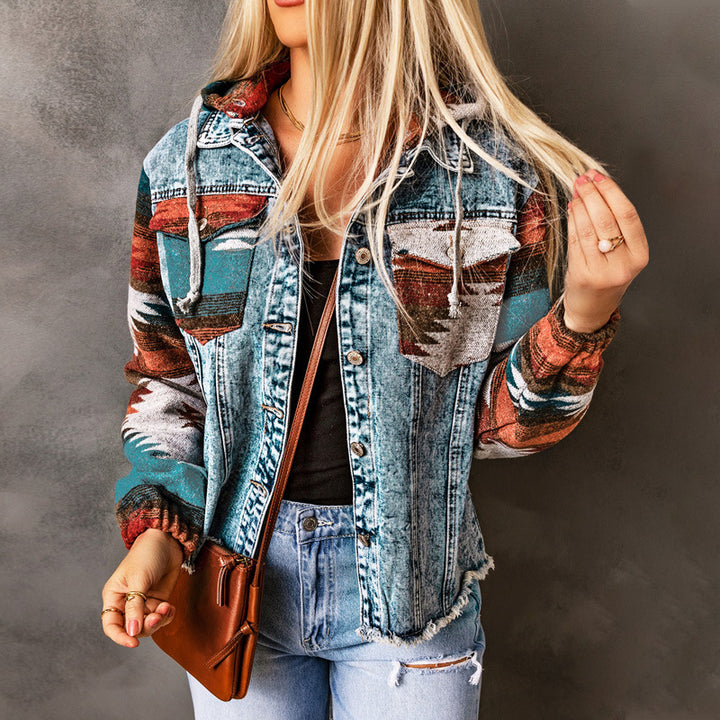 Damen Denimjacke im lässigen Boho-Stil mit Kapuze Echoarchiv