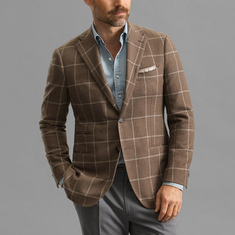 Herren kariertes Wollblazer mit feiner Textur und klassischen Details Echoarchiv