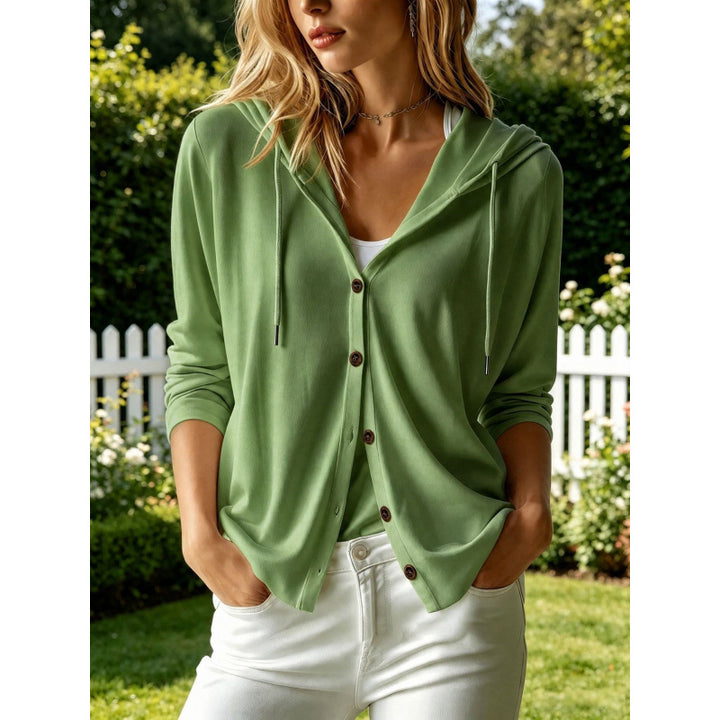 Damen Leichter Kapuzen-Cardigan mit Knopfleiste und Relaxed Fit Echoarchiv