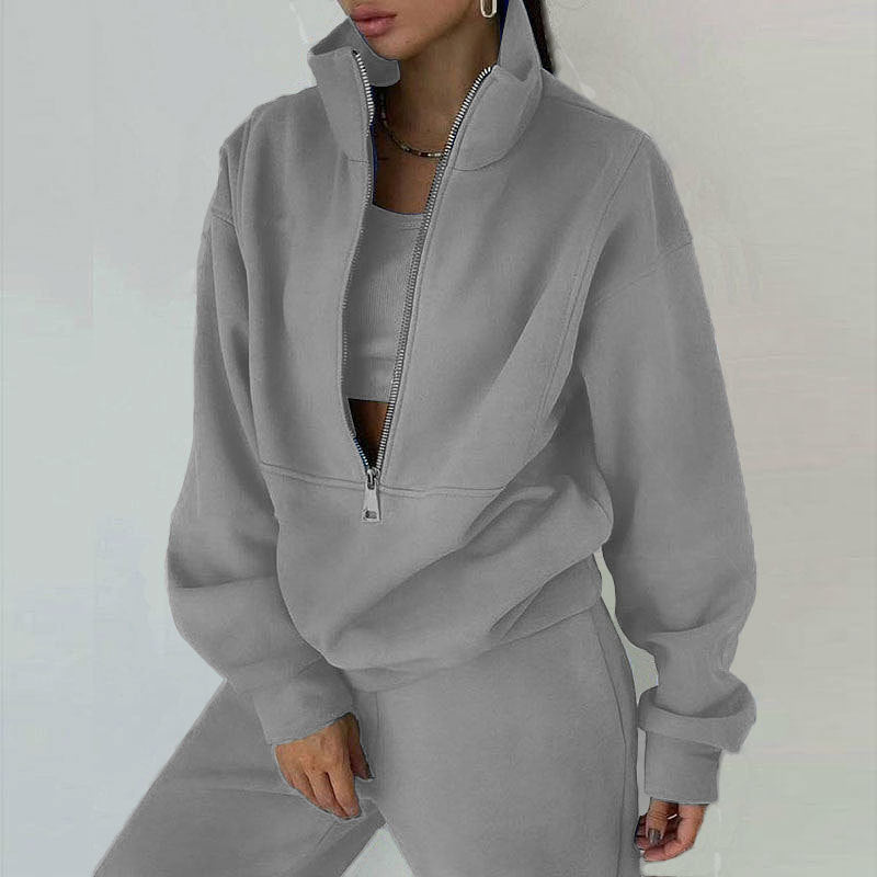 Damen nan Oversize Halbzip-Sweatshirt mit hohem Stehkragen und verdeckter Kängurutasche Echo Archiv
