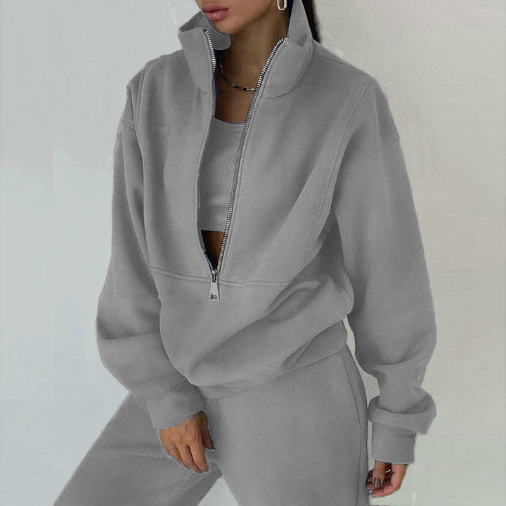 Damen nan Oversize Halbzip-Sweatshirt mit hohem Stehkragen und verdeckter Kängurutasche Echo Archiv