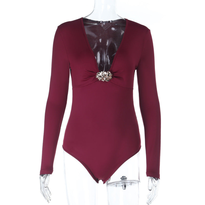 Damen eleganter einteiliger Badeanzug mit tiefem V-Ausschnitt und langem Arm Echo Archiv