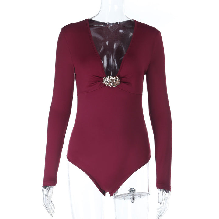 Damen eleganter einteiliger Badeanzug mit tiefem V-Ausschnitt und langem Arm Echo Archiv