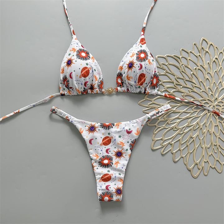 Damen Triangel-Bikini mit floralem Muster und eleganter Goldschließe Echo Archiv