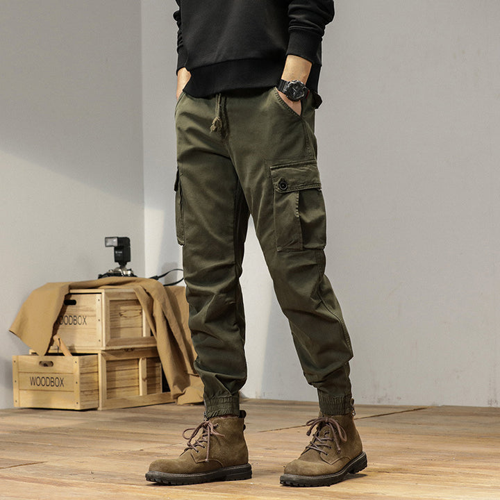 Herren Robust geschnittene Canvas-Cargo-Jogginghose mit Tunnelzugbund, Knieabnähern und elastischen Knöchelabschlüssen Echo Archiv