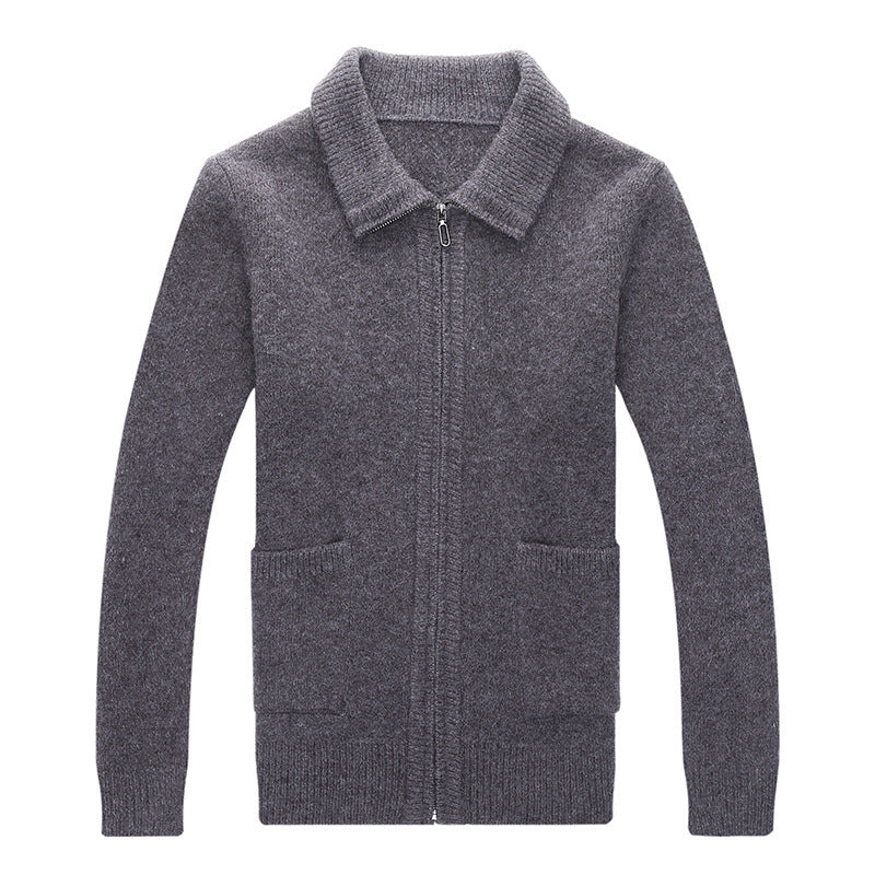 Herren Strickjacke mit durchgehendem Reißverschluss Stehkragen und aufgesetzten Taschen Echoarchiv