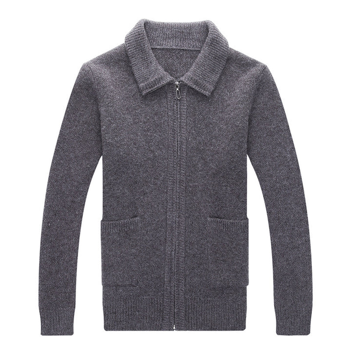 Herren Strickjacke mit durchgehendem Reißverschluss Stehkragen und aufgesetzten Taschen Echoarchiv