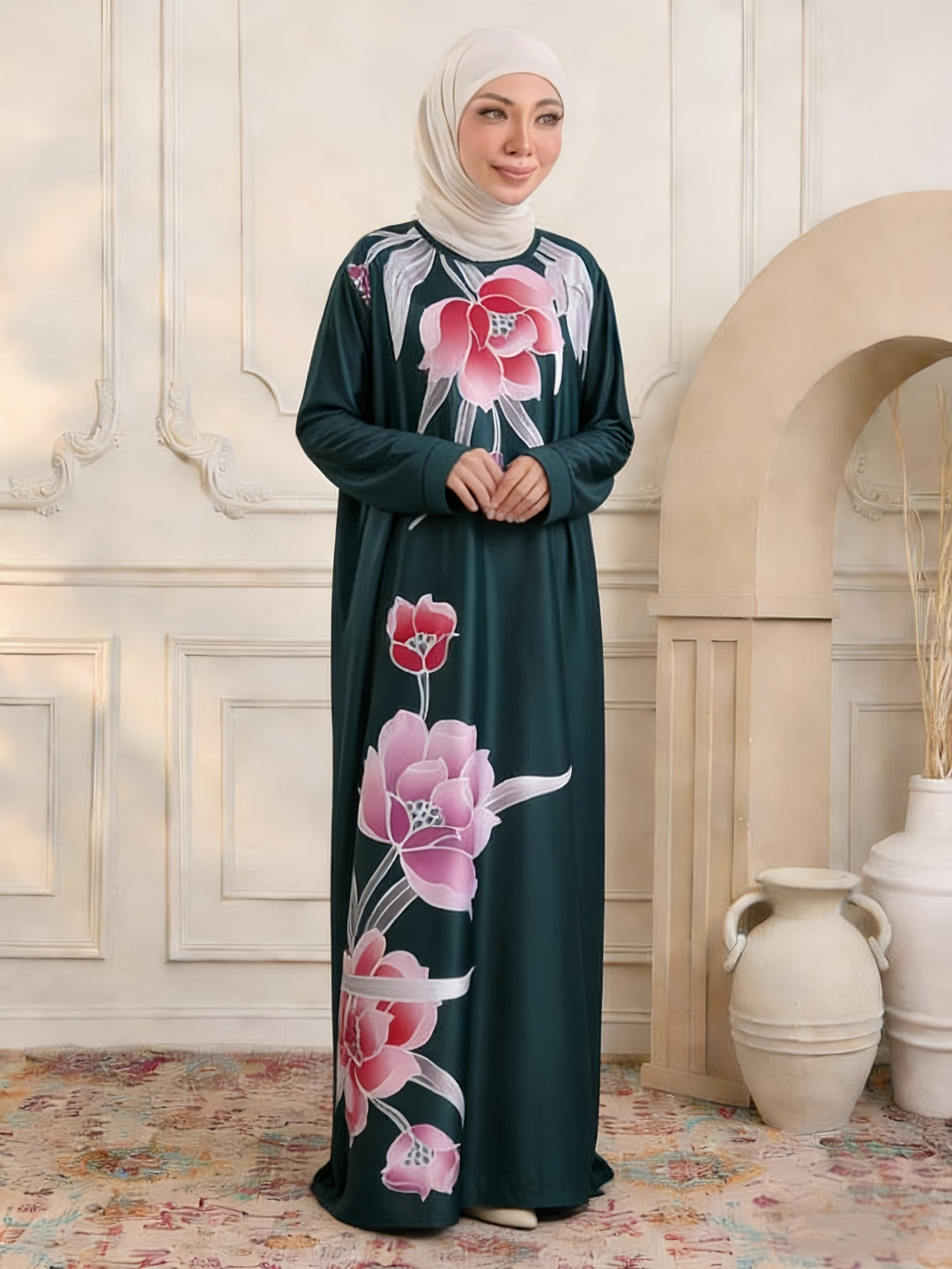 Damen Maxikleid im Kaftan-Stil mit handbemaltem Blumenprint Echoarchiv