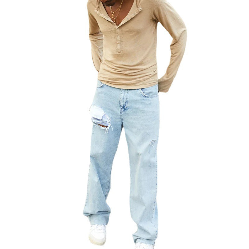 Herren lockere Jeans im Distressed-Look mit Kreativen Applikationen Echoarchiv