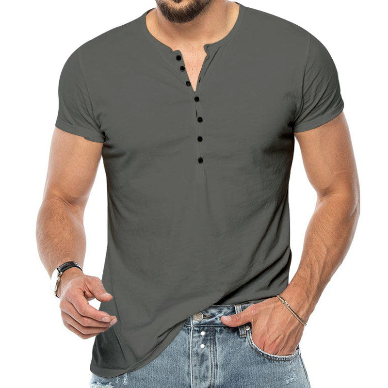 Herren Kurzarm-Henley-Shirt mit modischem Knopfdesign und körperbetonter Passform Echoarchiv