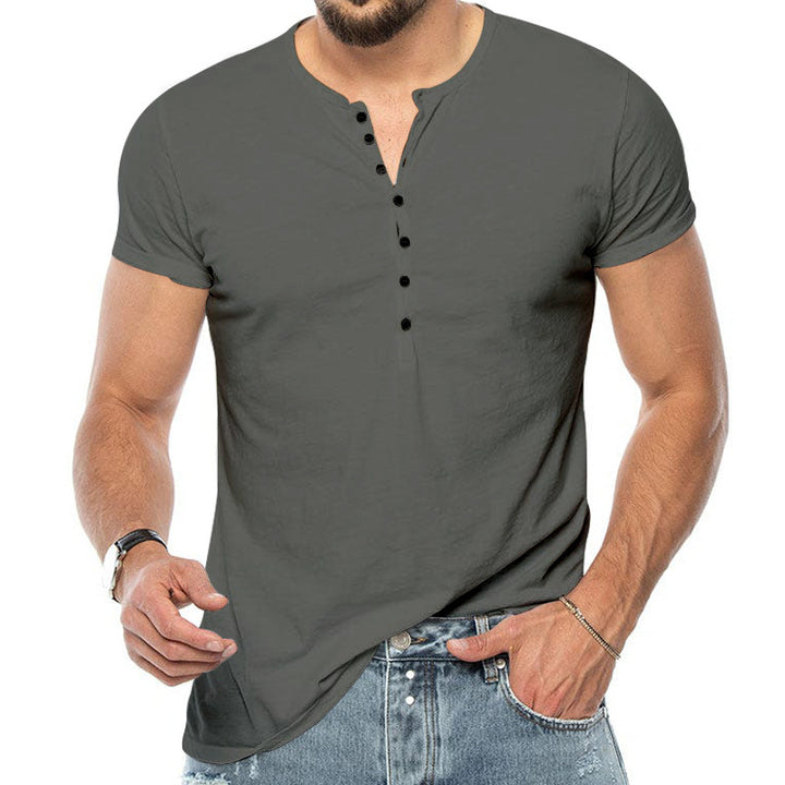 Herren Kurzarm-Henley-Shirt mit modischem Knopfdesign und körperbetonter Passform Echoarchiv