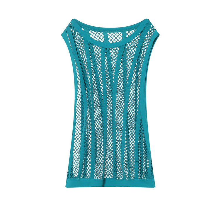 Damen nan luftiges Lochstrick-Netztop mit breiten Trägern und elastischem Saum Echo Archiv